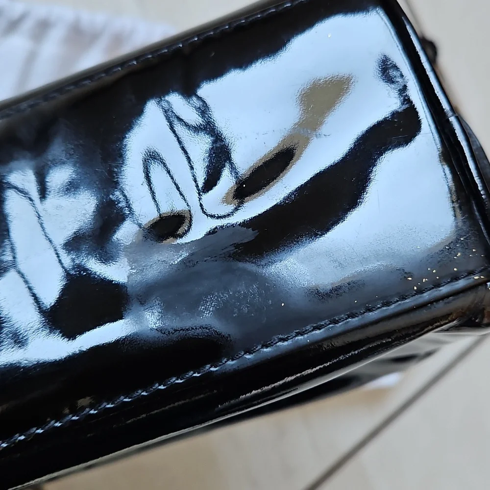 CHANEL Black Patent Leather Cosmetic Bag